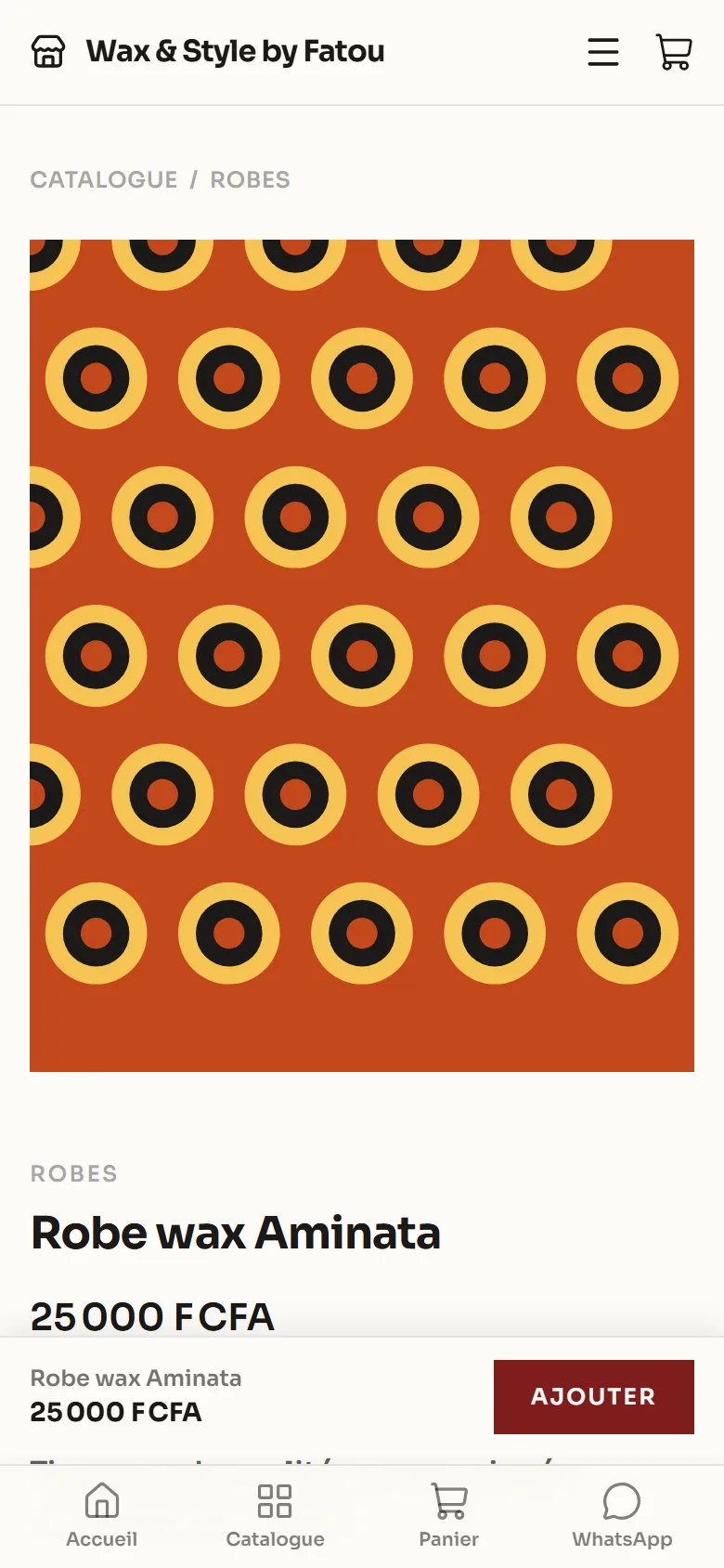 Fiche produit avec bouton Ajouter sur téléphone
